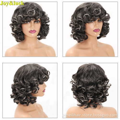 African Ladies Wholesale Hair Wigs With Bangs Spring Curl Mid-length Ombre Red Color Natural Curly Synthetic Full Hair Wigs